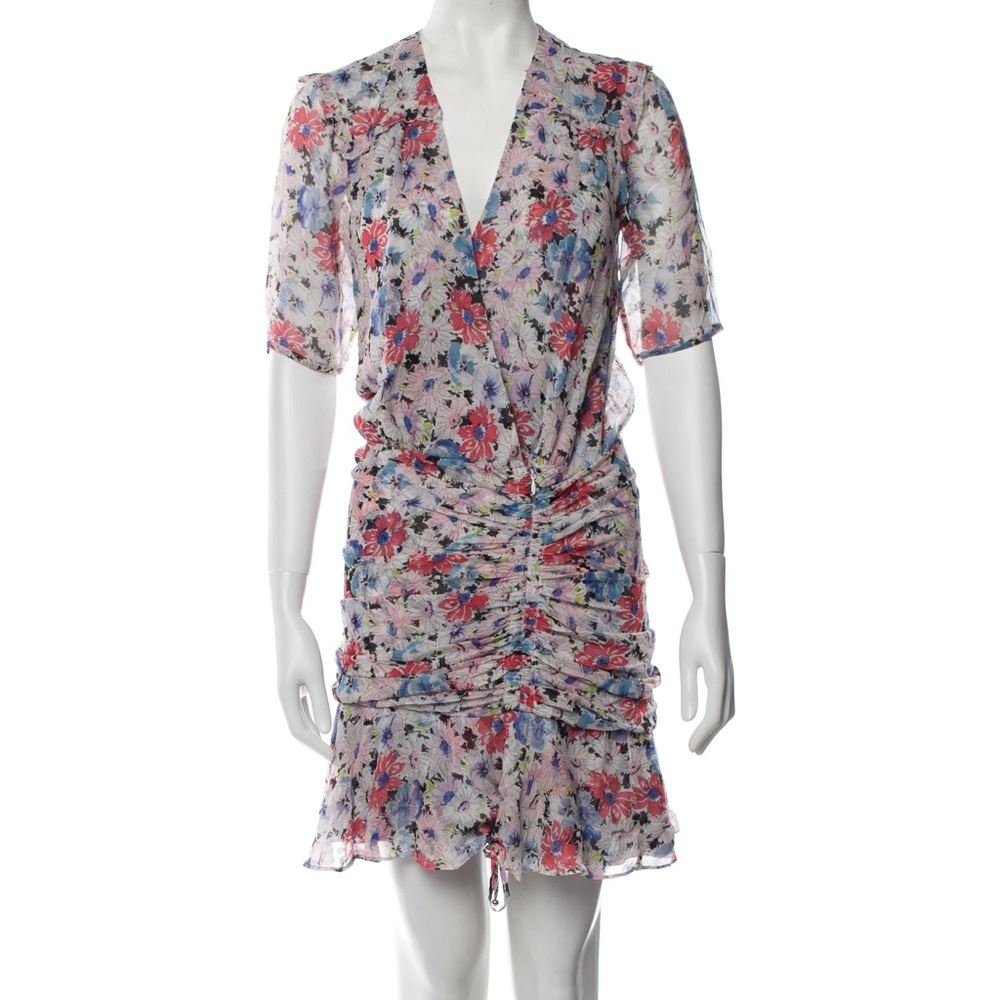 Veronica Beard side ruched floral silk mini dress